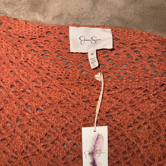 Jessica Simpson Open Knit Poncho Sweater Cropped SweaterMauve Size Med - Picture 2 of 11